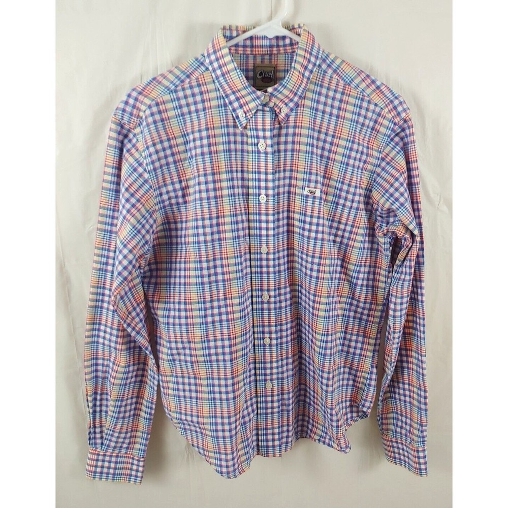 Cruel Girl Womens Shirt Medium Button Long Sleeve Plaid Cotton Multi Color Top
